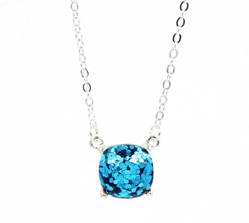 Посеребренные 14 блестящих цветов колье в квадратные точки ожерелье Маленький милый блестящий цвет кулон ожерелье для женщин - Окраска металла: NO 2