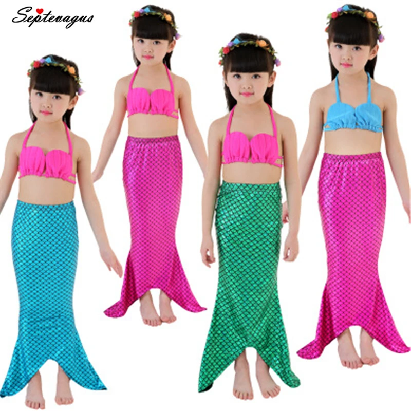 

Mermaid Tail Princess Ariel Dress Cosplay Costume Girls Kids Maid Tails Fancy Dress Swimmable Bikini Set Bathing Suit
