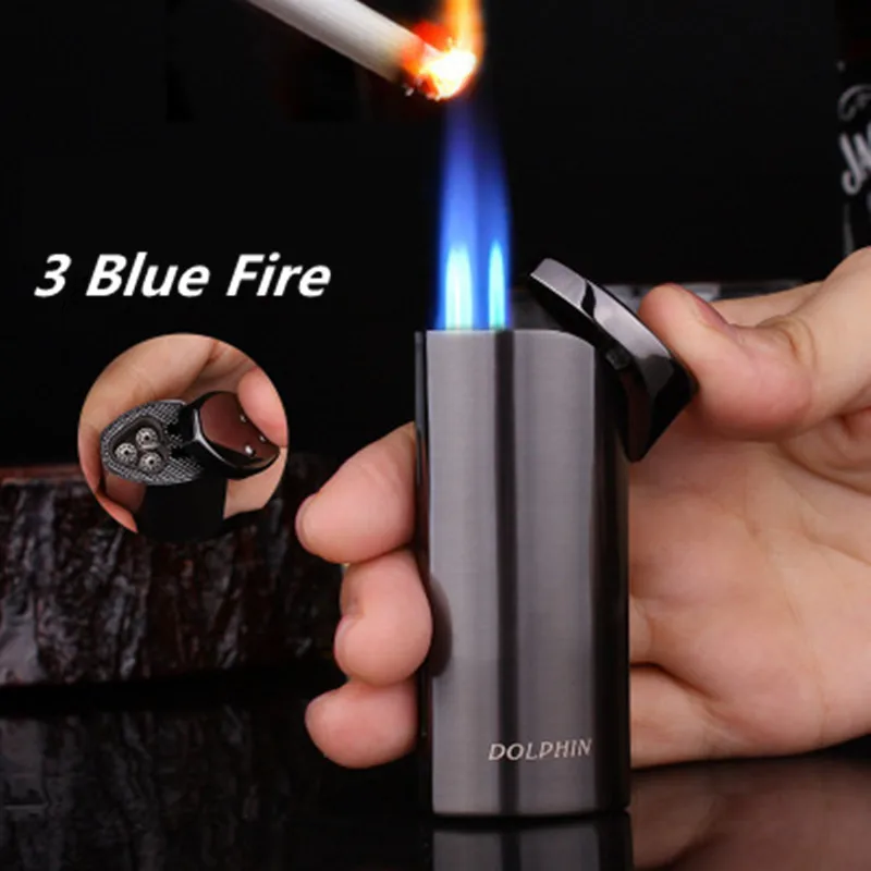 

Free Shipping Torch Turbo Lighter Jet Butane 3 Blue Fire Cigar Pipe Lighter Gas Cigarette 1300 C Windproof Lighter