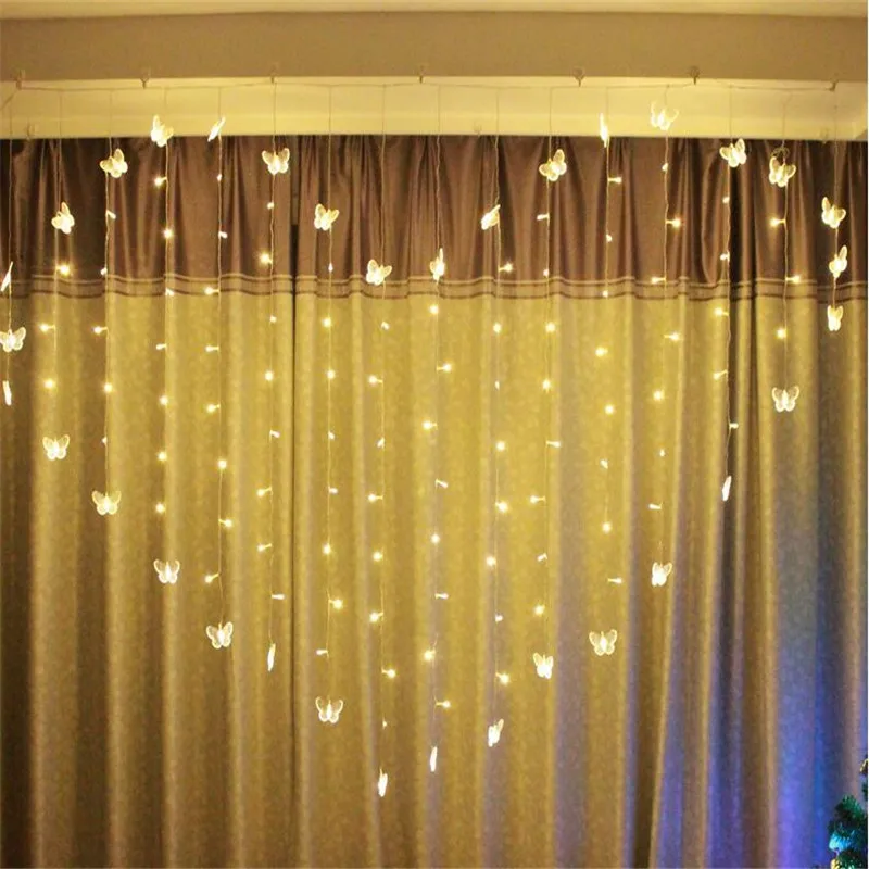 2 M * 1,5 m novedad mariposa LED cadena Luces cortina boda Hotel San Valentín vacaciones Luces hogar y jardín