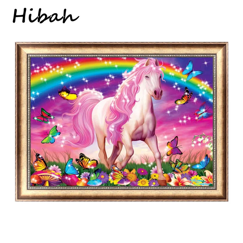 

NAIYUE 3D diy Diamond Cross Set Round Diamond Embroidered Mosaic Pattern Rainbow Horse Picture Gift