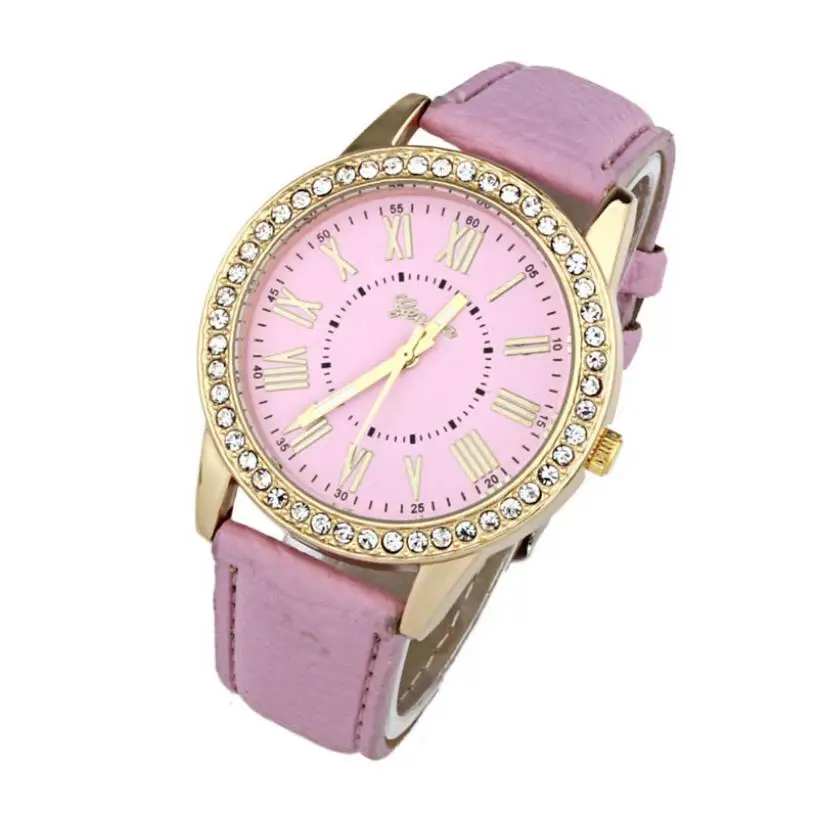 Montres Femmes Женева, стразы, браслет, часы для женщин, модные кожаные Наручные часы, кварцевые часы, женские часы, Relogio# D