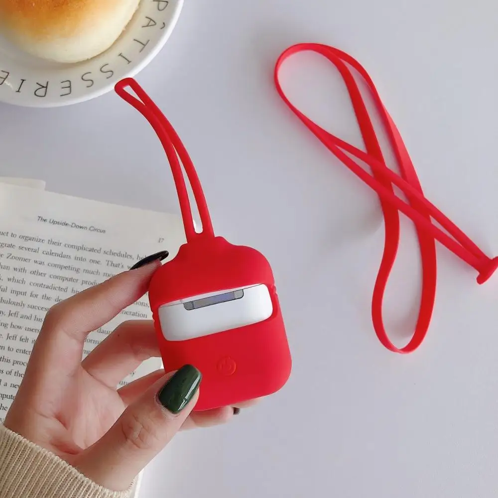 

Wireless Silicone Earphone Case With Double Sling For Apple AirPods Protective Cover Case For Apple Airpods Charging Box Cover