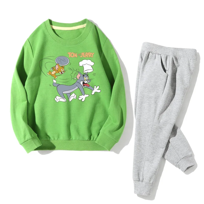 Детские комплекты одежды с героями мультфильмов «Том и Джерри» комплект одежды для маленьких мальчиков, толстовки+ штаны, костюмы из 2 предметов спортивные костюмы для девочек, JZ062