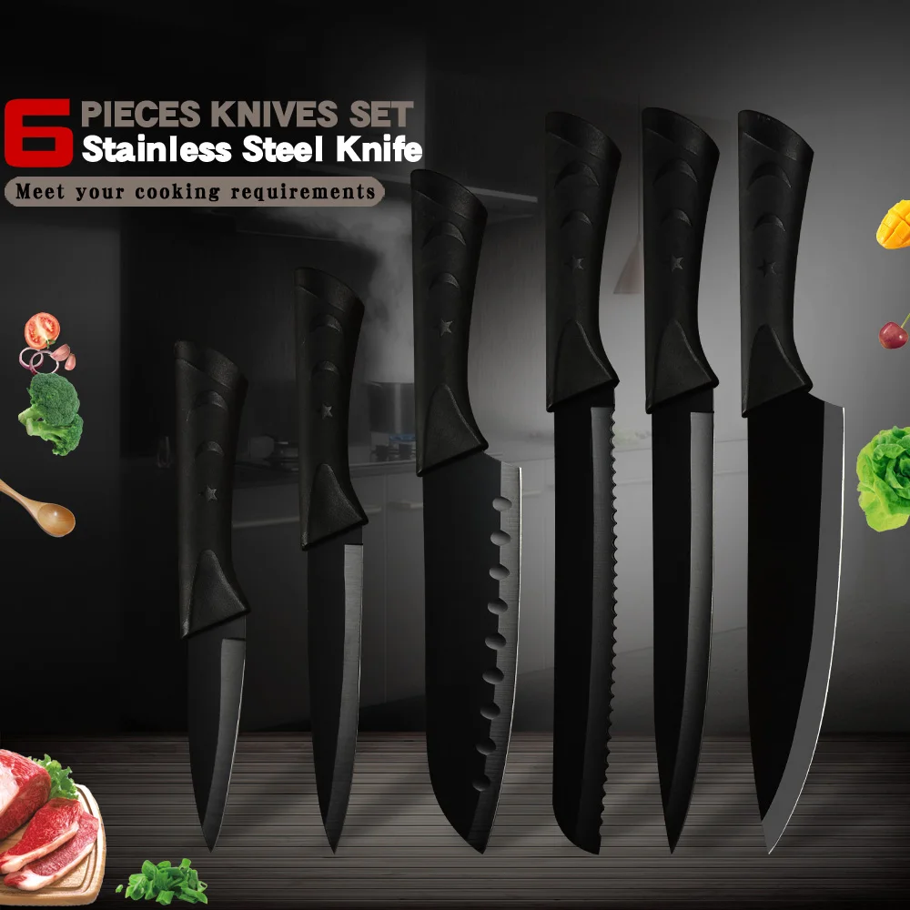 Дамасский черный нож из нержавеющей стали, кухонный нож, 6 шт. в наборе, ультра острое лезвие, кухонные ножи, кухонные аксессуары, инструменты