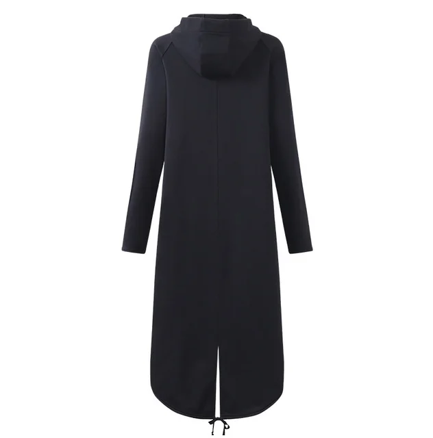 LOSSKY Fashion długi rękaw z kapturem Trench płaszcz 2018 jesień czarny zamek błyskawiczny plus rozmiar 5XL aksamitny długi płaszcz kobiety overcoat Odzież -