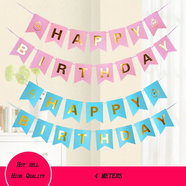1pcs godlen fish tail happy birthday flags banner garland bronzing birthday flags banners