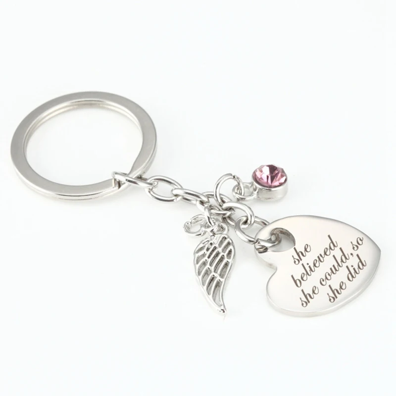

Heart Shape and Angel wing Keychain She Believed She Could So She Did Creatived Pendant Key Ring Birthdays Present