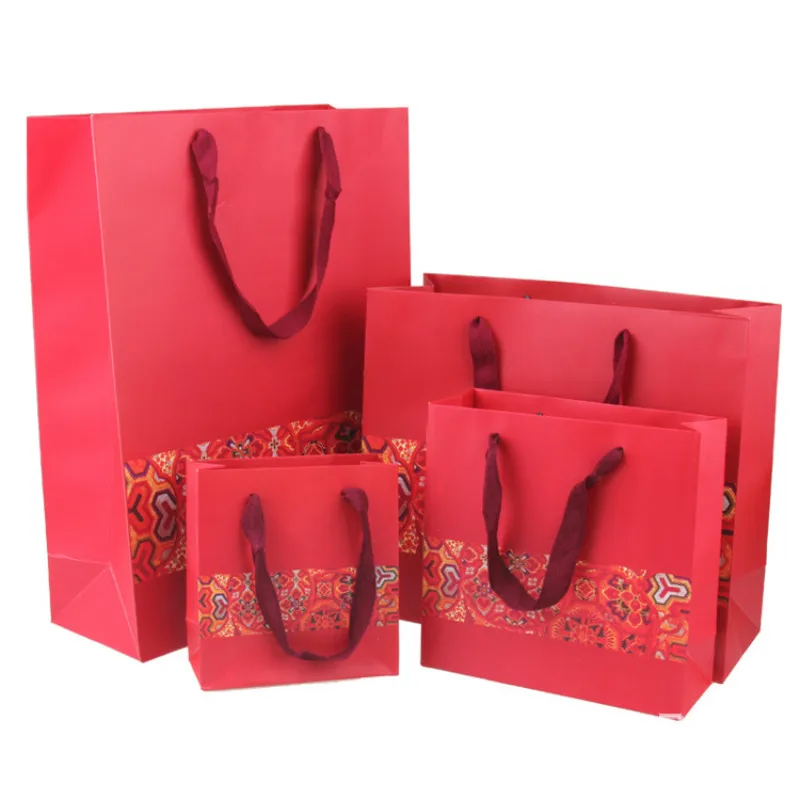 10pcs Classic Chinese style gift bag happy gift bag printed wide rope