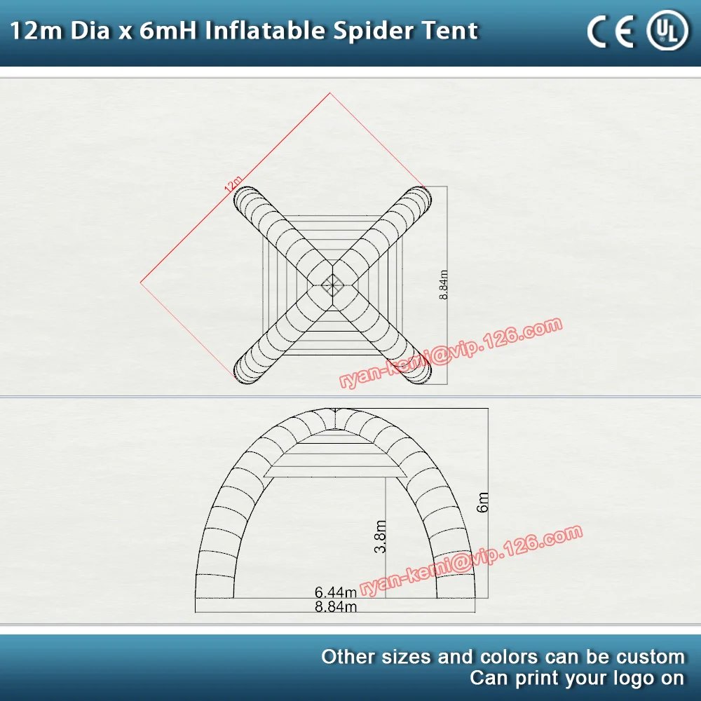 size of 12m inflatable spider tent