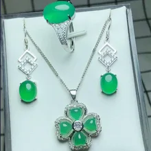 Модный Ювелирный Набор из натурального нефрита, медальон из серебра 925 пробы, ожерелье, кольцо, серьги, красивые вечерние женские подарки