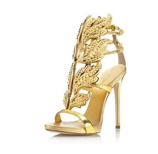 

Woman Sandals Hot Selling Gold Silver Embellished Wing Coline Cruel High Heel Sandals Gilded Cage Sandals Women Size 34-42 B020