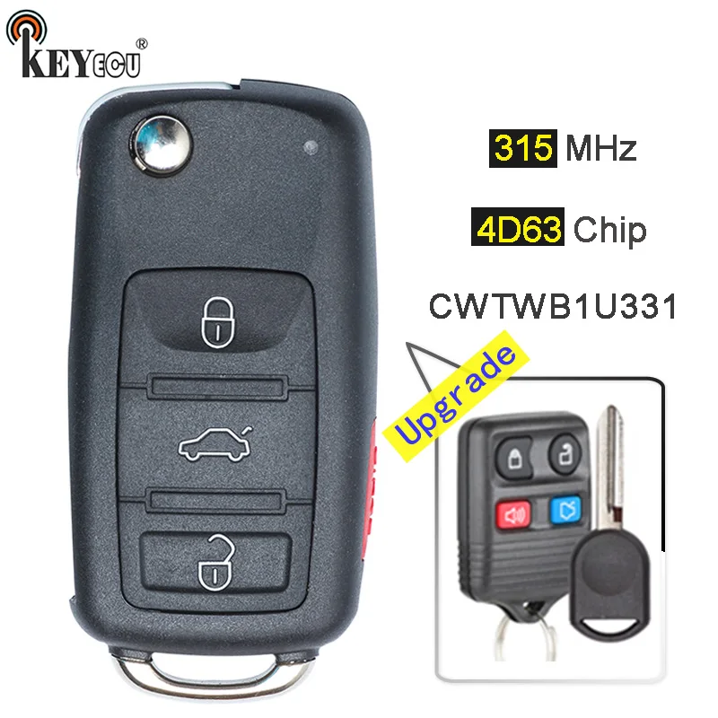 KEYECU 315 МГц CWTWB1U331 Модернизированный откидной дистанционный ключ 3 + 1 4 кнопки для Ford