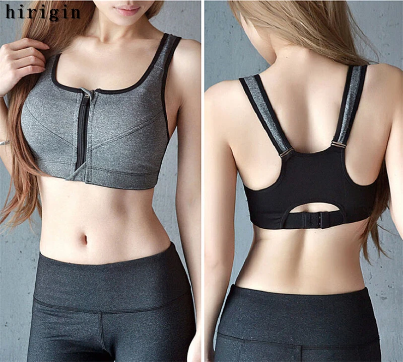 Women Zipper Push Up Sports Bra Padded Wirefree Shockproof Gym Fitness Athletic Running Yoga Vest Sport Tops Shake Underwear