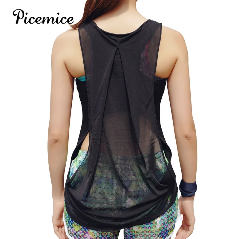 Picemice Women s Sports Vest Hollow out Sexy font b Fitness b font Yoga Shirt Fitting