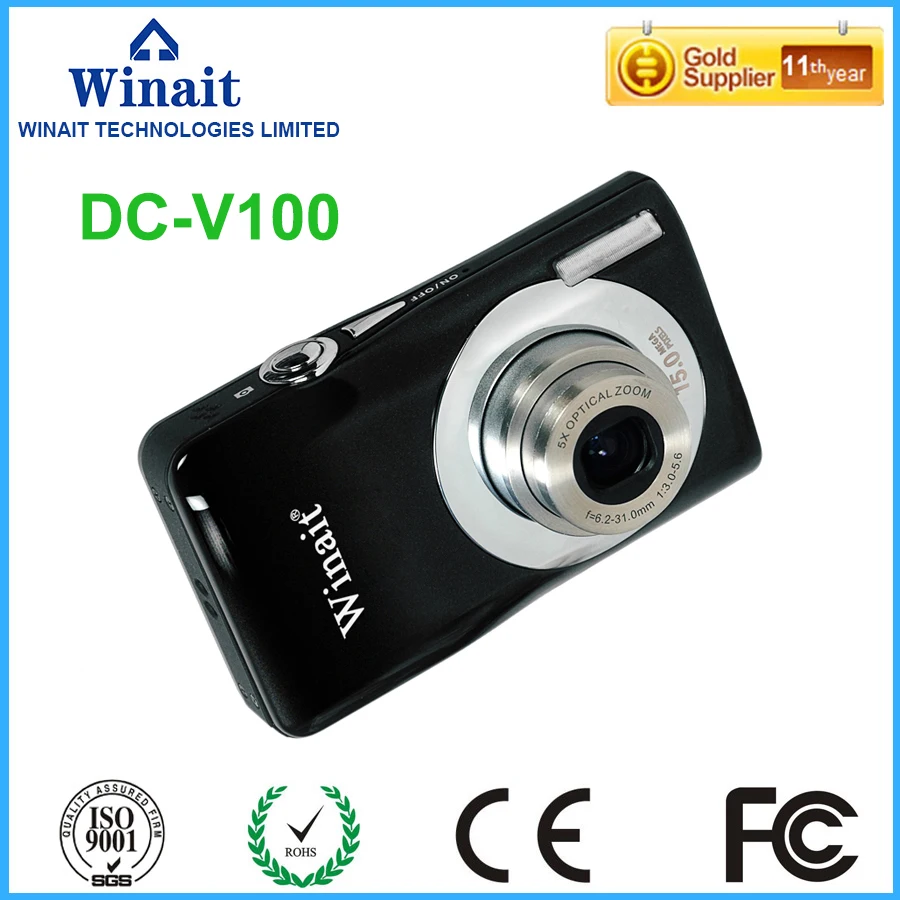 

rechargeable lithium compact digital camera DC-V100 max15mp with 2.7'' TFT displaysd card up to 32g  camera gift free shipping