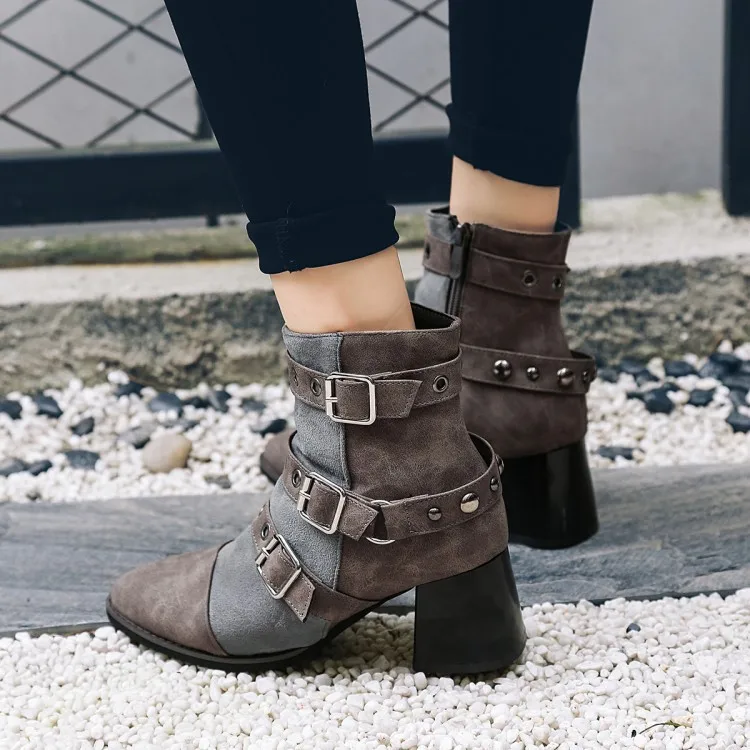 Ladies shoes ankle boots for women autumn winter high heels pointed toe punk martin boots plus size botas mujer chaussures femme