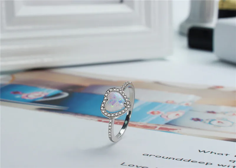 Vintage Love Heart Shaped Ring White Fire Opal Wedding Rings for Women Silver Color anillos mujer Finger Ring bague femme dm142 (10)