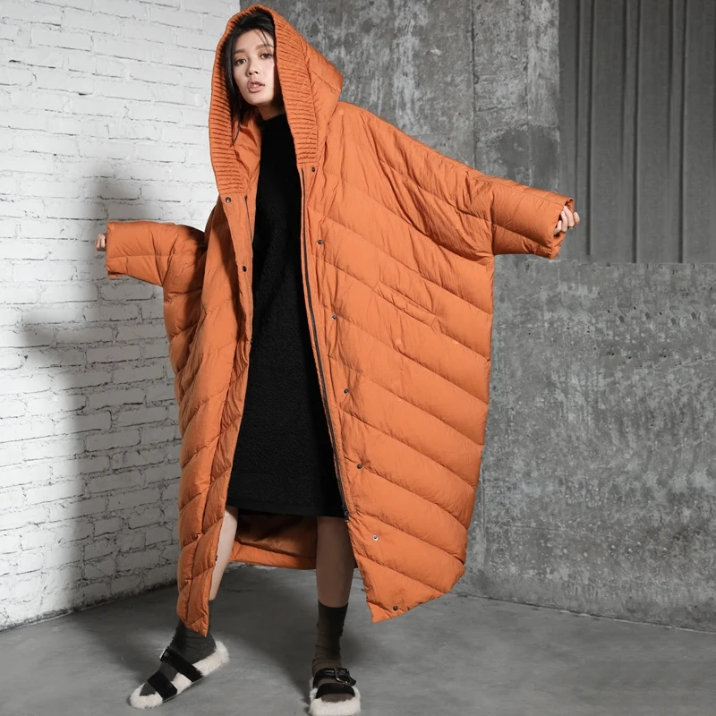 

IRINAY205 New Arrival 2018 casual warm thick hooded x long winter coat cloak oversize white duck down jacket women