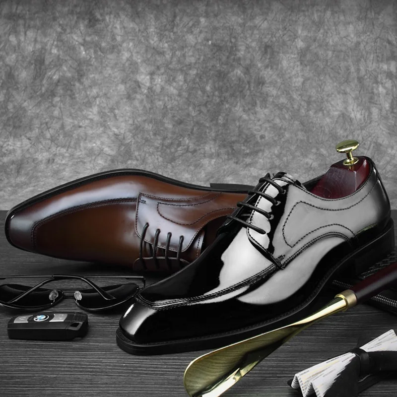 Ne70 Derby Zapatos Partido Genuino Moderno Pie Boda A Mano Dedo 2018 Lujo De Cuadrado Oxfords Hecho Del Negro Hombre La marrón Cuero Vestir Hombres Formal Calzado Yw8pfgq
