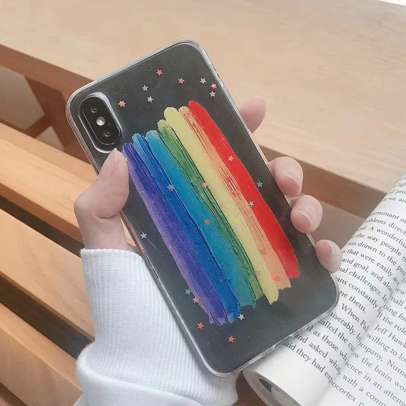 

Shiny Stars Graffiti Rainbow Phone Case For iphone XS Max XR X 6 6S 8 Plus Soft tpu Cover For iphone 7plus cases capa coque