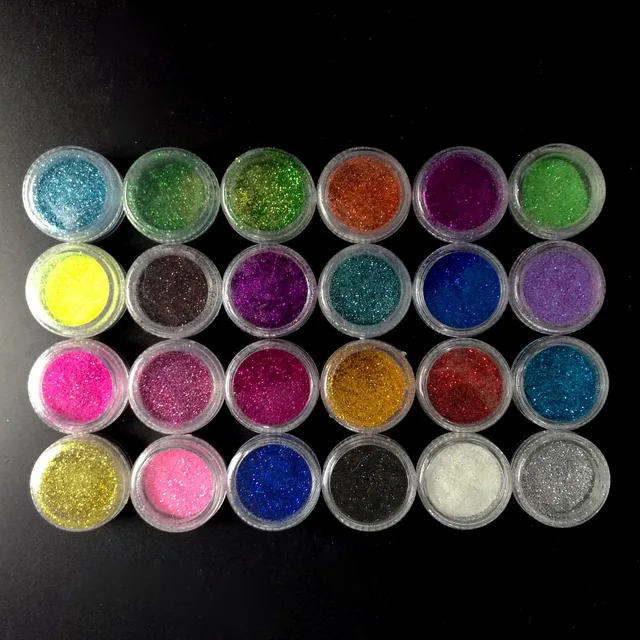 24 Colors Glitter Powder Colored Metallic Acrylic 24 Colors Glitter Powder Colored Metallic Acrylic Nail Tinsel Holographic Dust Decoration