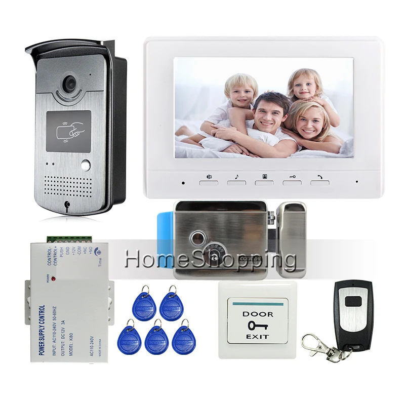 FREE SHIPPING 7\ Screen Video Door Phone Video Intercom System + 1 Monitor + RFID Access Doorbell Camera + Electric Lock FREE SHIPPING 7\ Screen Video Door Phone Video Intercom System + 1 Monitor + RFID Access Doorbell Camera + Electric Lock