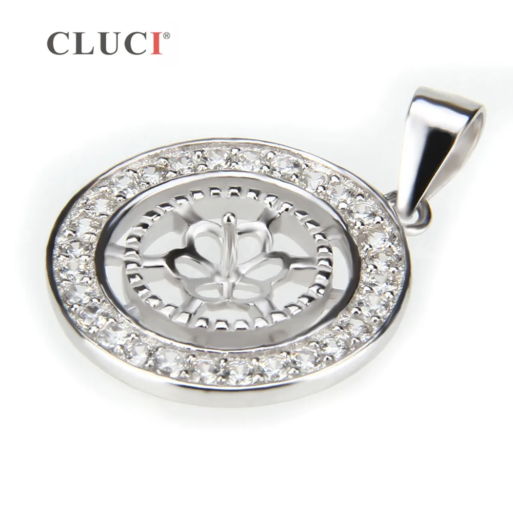 Round 925 Sterling Silver Charms Pendant Women Jewelry Silver 925 Pearl Pendant Mounting Necklace SP031SB