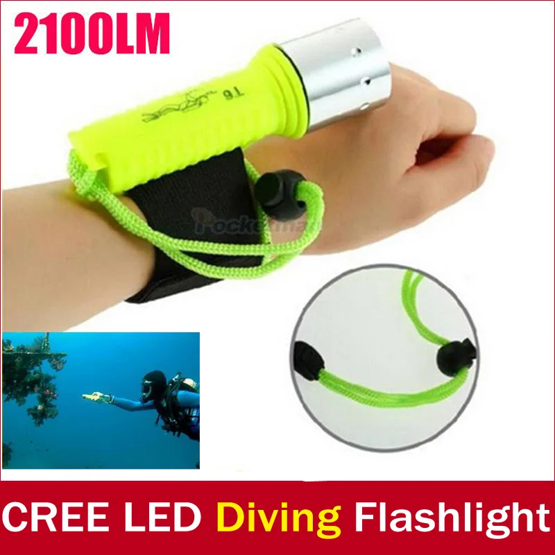 

New 2100LM T6 LED Waterproof underwater scuba Dive Diving Flashlight Torch light lamp for diving free shipping