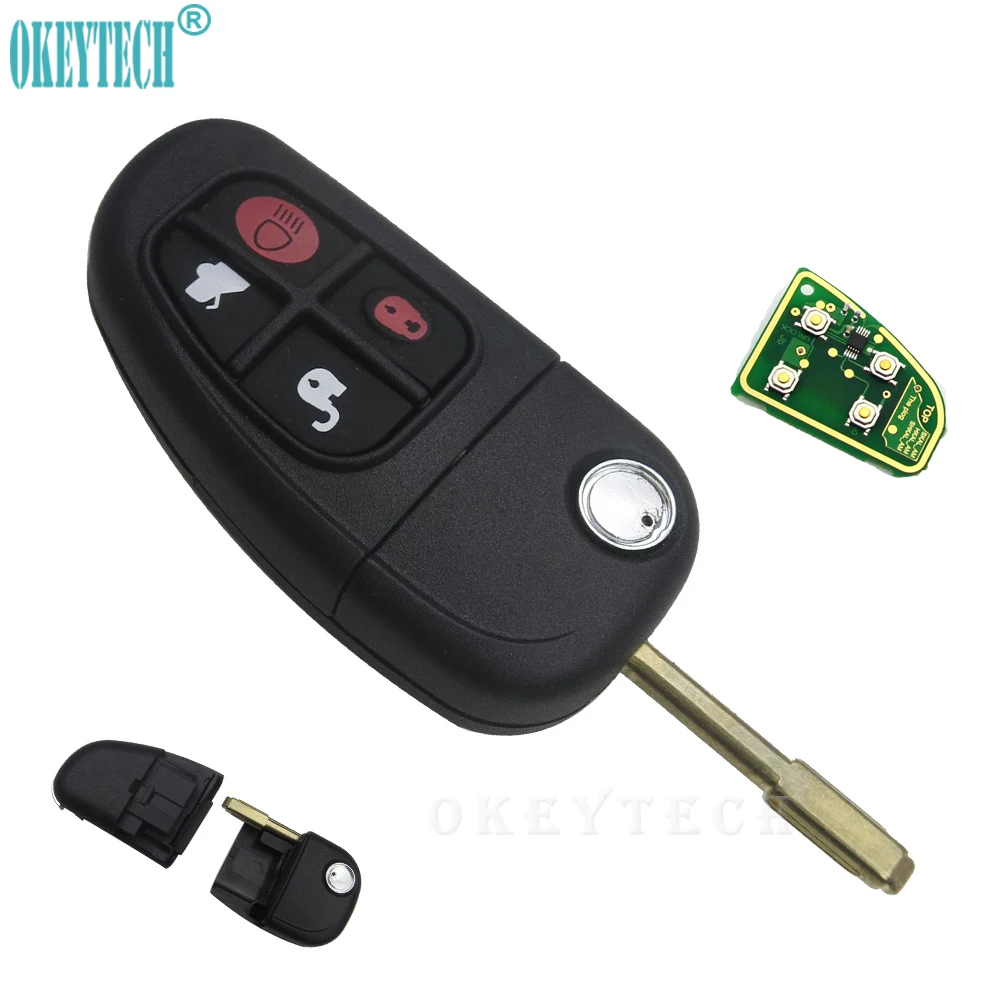 

OkeyTech 433Mhz NEW Folding Flip Replacement Shell Remote Key Case Cover Keyless Fob 4 Buttons For Jaguar XJ8 X-Type S-Type