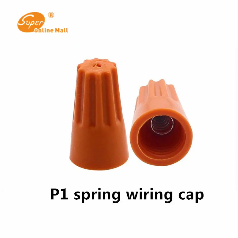 

1000pcs/lot Rotating Insulated terminal crimping cap P1 helical spring-type Terminal cap Orange color Cable Terminals