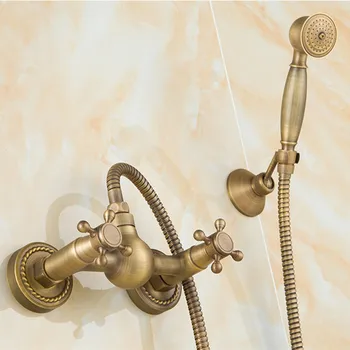

LIUYUE Shower Faucets Antique Brass Retro Wall Mounted Dual Control Bathroom Shower Spray Sets Handheld Spray Head Mixer Taps
