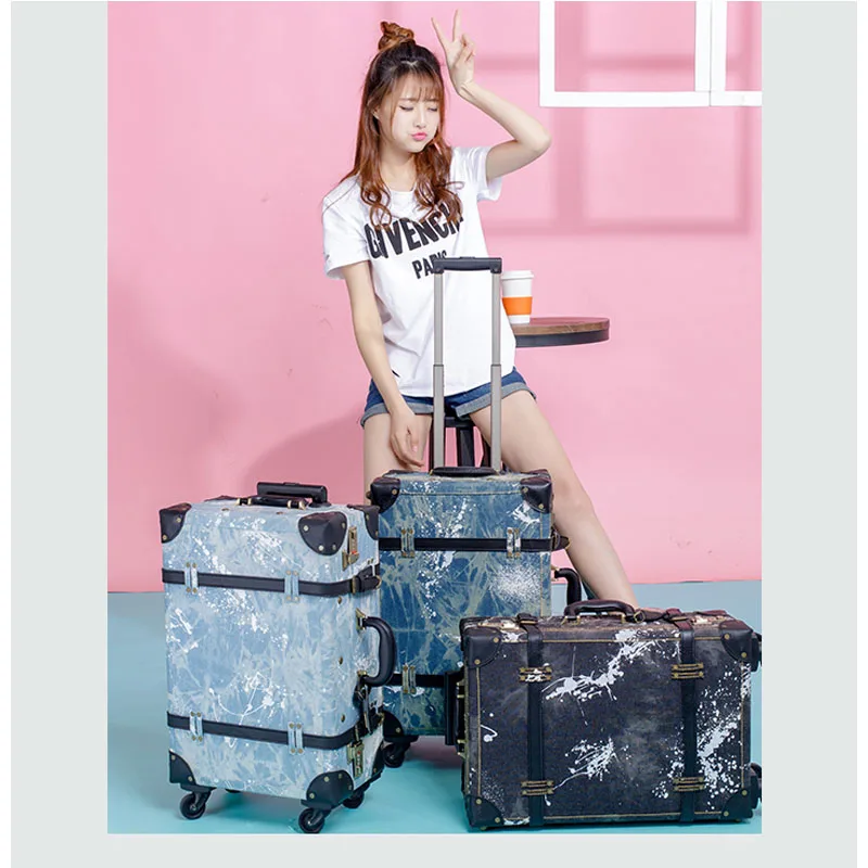2018 luggage Retro suitcase wheel suitcase men's luggage cowboy boarding luggage 20 24 denim spinner highquality free shipping
2018 luggage Retro suitcase wheel suitcase men's luggage cowboy boarding luggage 20 24 denim spinner highquality free shipping