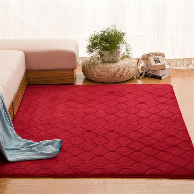 

Coral Velvet Carpet Baby Play Crawling Red Rugs Grid Quil Area Rug Solid Anti-slip Bedroom Mat Large Carpet Rugs for Living Room