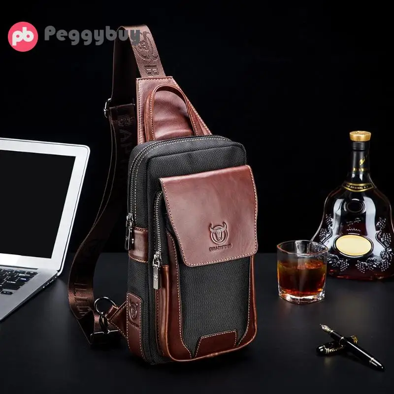 

BULL CAPTAIN New Men Genuine Leather Shoulder Satchel Packs Cowhide Casual Riding Sling Shoulder Bag Fashion Crossbody Chest bag