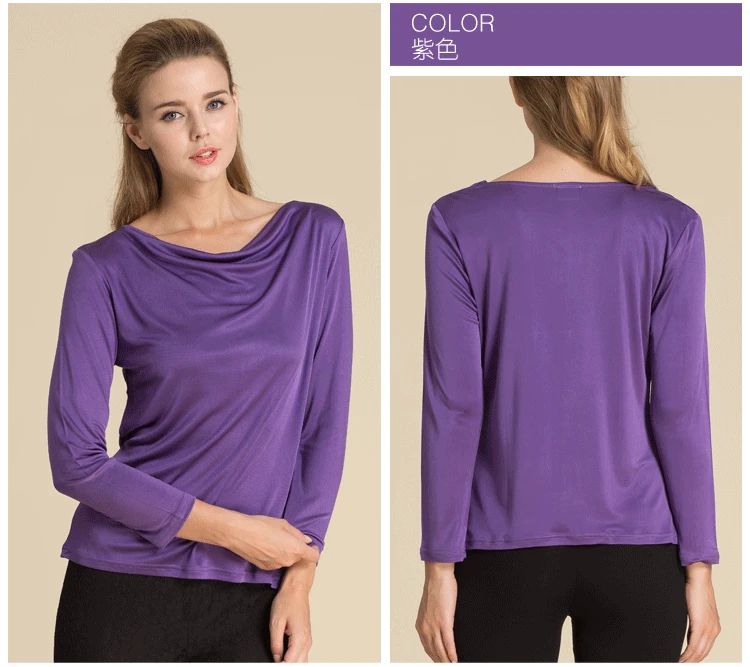 Шелковый двойной вязаный воротник с длинными рукавами рубашка Свинг джемпер шелковая рубашка - Цвет: Фиолетовый