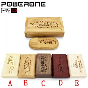 

POWERONE USB 3.0 free custom logo wooden usb+Box Personal LOGO pen drive 4GB 8GB 32GB 64GB usb Flash Drive pendrive Memory stick