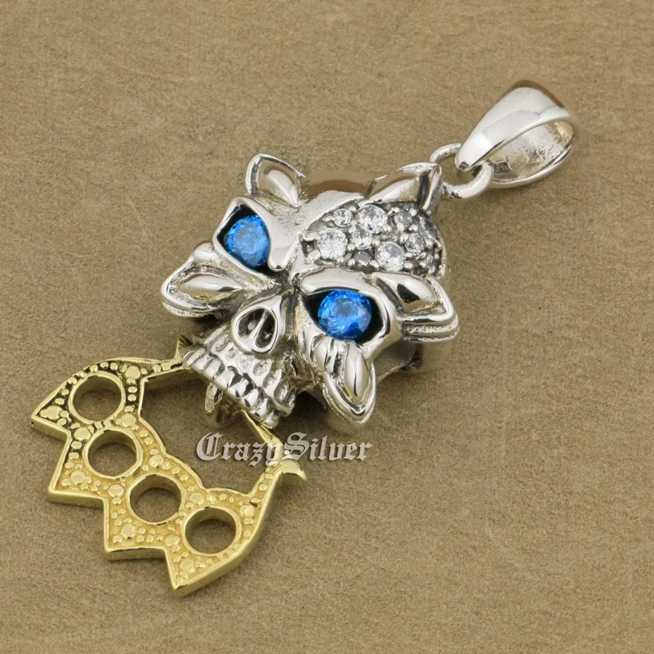 925 пробы Серебряный CZ Eyes Skull Knuckle Duster мужской Байкерский рокер панк кулон 9V026|pendant