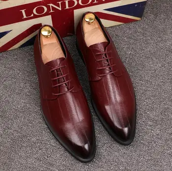 

High Quality Striped Derby Shoes Men Brogues Shoes Lace-Up Bullock Business Dress Shoes Male Formal Shoes Plus Size 37--44
