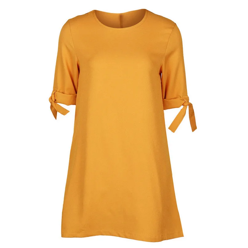 Autumn Women's Office Dress Elegant Ladies Bowknot Half Sleeve Casual Loose Mini Formal Party Dresses Vestido #F#40SP263