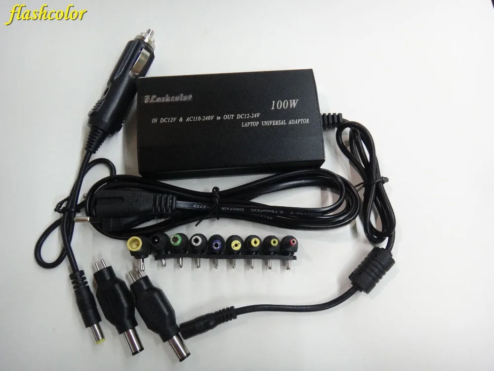 Billige Flashcolor Multifunctiona Laptop Kfz ladegerät Computer Adapter Power 100 Watt Einstellbare Spannung für HP DELL IBM