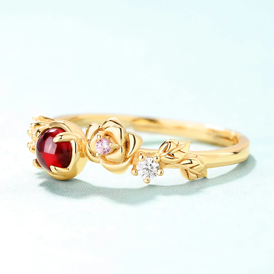 ALLNOEL 925 пробы Серебряное кольцо с муассанитом натуральный гранат розовый кварц драгоценные камни цветок кольцо Роскошные ювелирные изделия 925 кольцо бижутерия подарки на год