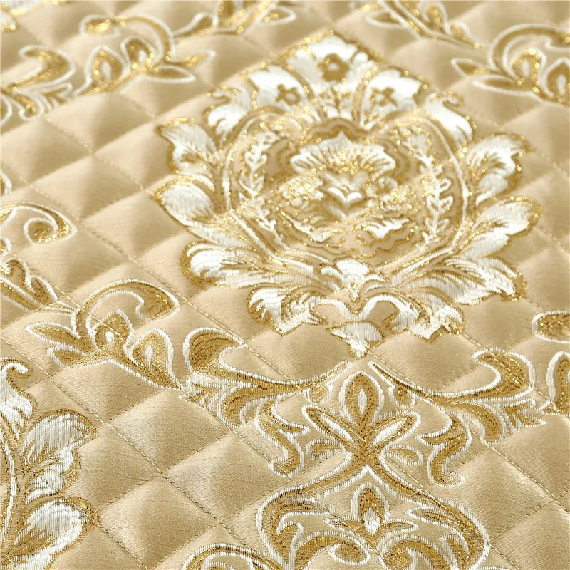 Golden Wine red Pink Luxury European High Quality Silk Jacquard Fabric Thick Blanket lace Bedspread Bed sheet pillowcases 3pcs|Покрывало| |