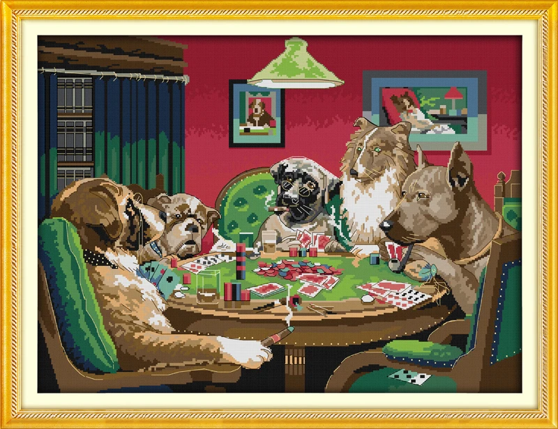 

Dogs' game counted printed on fabric DMC 14CT 11CT Cross Stitch kitsembroidery needlework Sets Home Decor