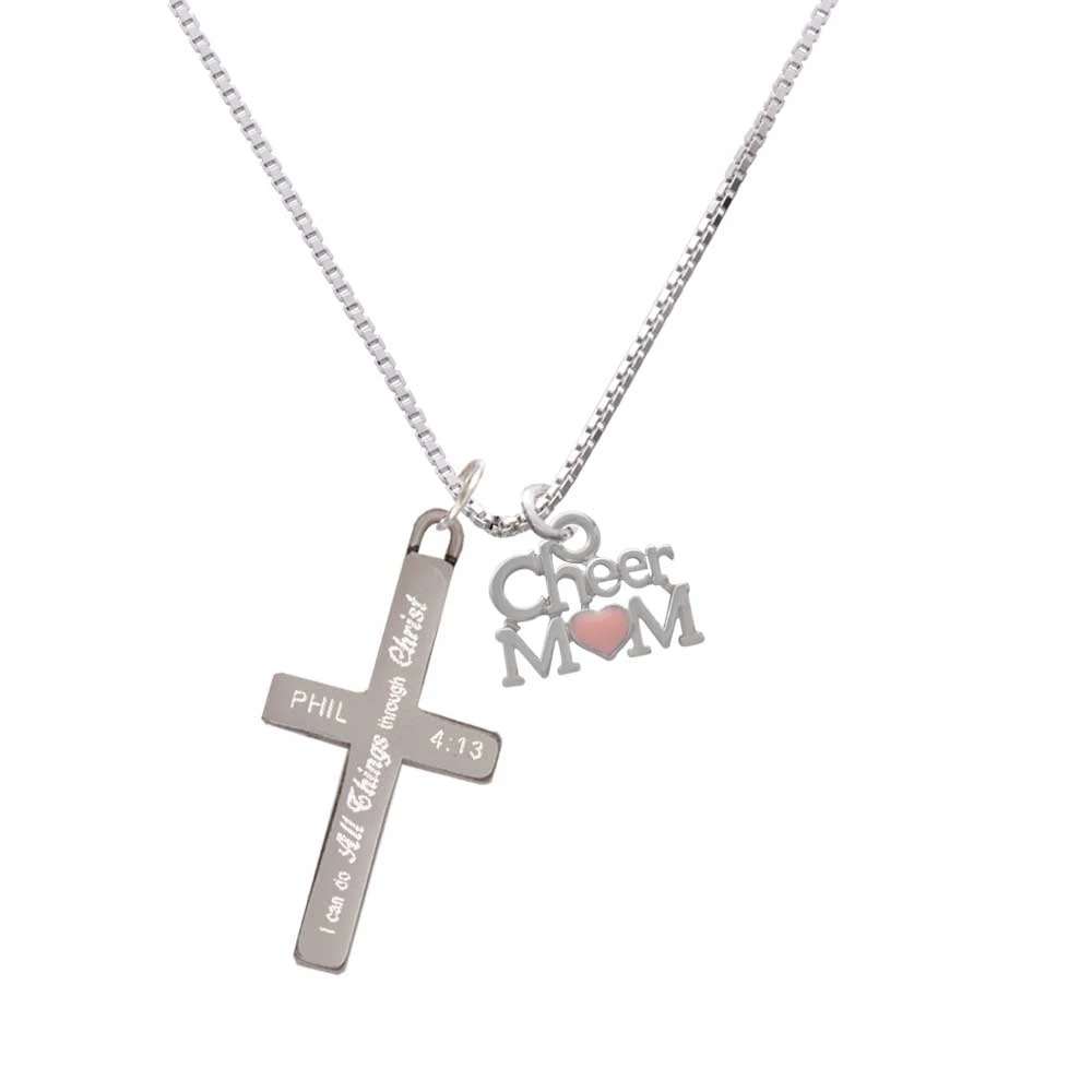 Cheer Mom with Pink Heart - I Can Do All Things - Cross Necklace