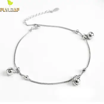 

Flyleaf Simple Bell Beads Authentic Real 925 Sterling Silver Anklets For Women Fashion Box Chain Ankle Fine Jewelry Enkelbandje