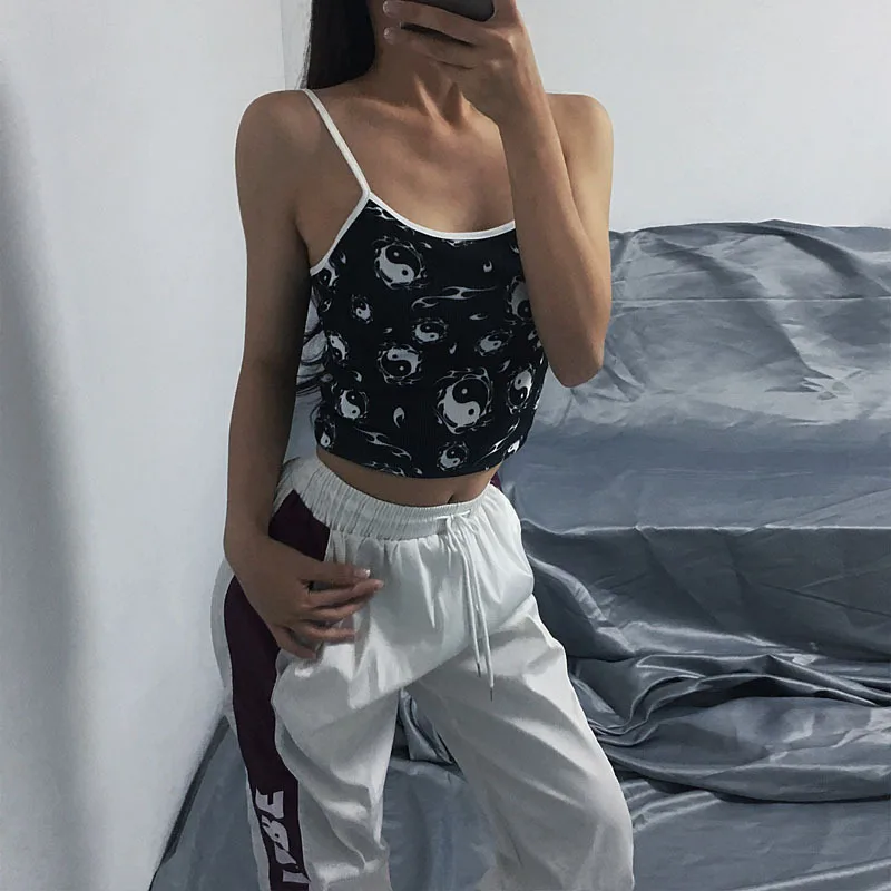 

Women Summer Strappy Tank Top Vest Spaghetti Strap Ancient Print Chinese Style Sleeveless Crop TShirt Bra Bralette