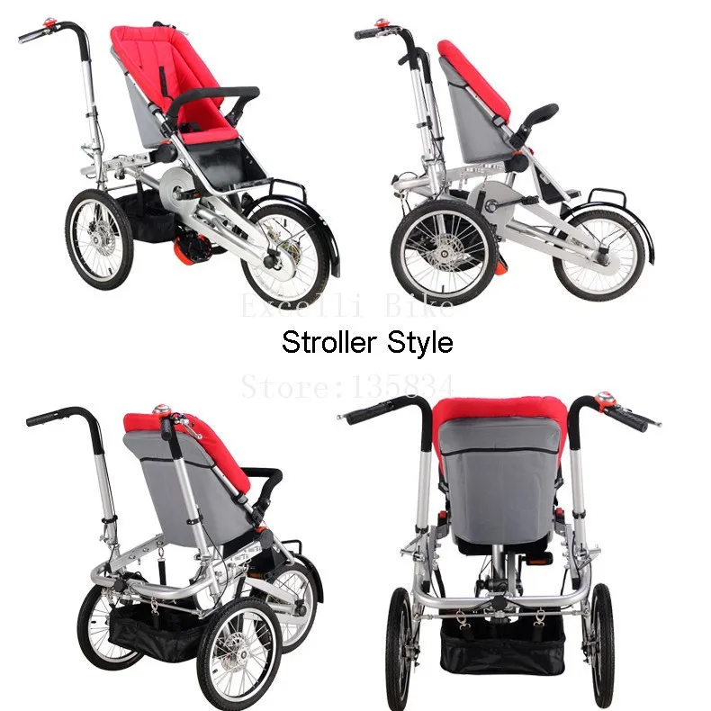 Clearance Whole set sell Folding Bike Pushchair+ 1 Shopping Basket 16" inch Baby Stroller 3 Wheels Mother Bike Convertible Stroller 3 in 1 10