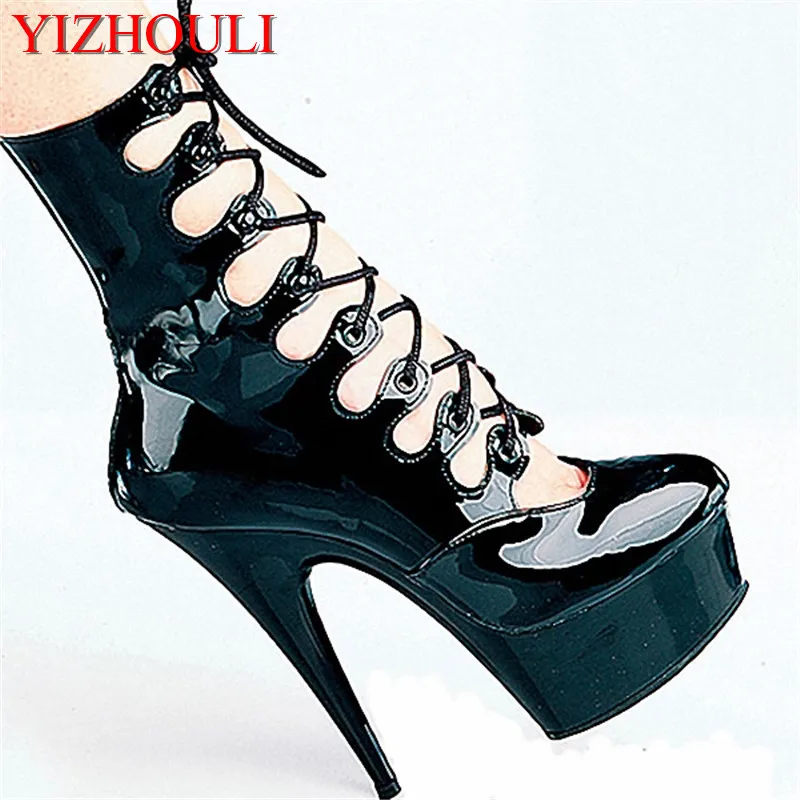 

Low - tube boots, crystal shoes black star stage performance shoes, 15cm autumn/winter super high heel shoe model Dance Shoes