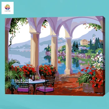 

Frameless Digital Painting By Number Garden House Landscape Acrylic Paint Abstract Modern Wall Art Canvas Painting For Home Deco